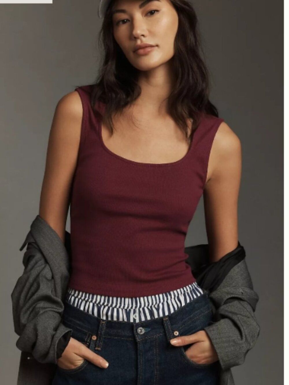 NWT MAEVE Square Neck Ribbed Tank Black Size XL